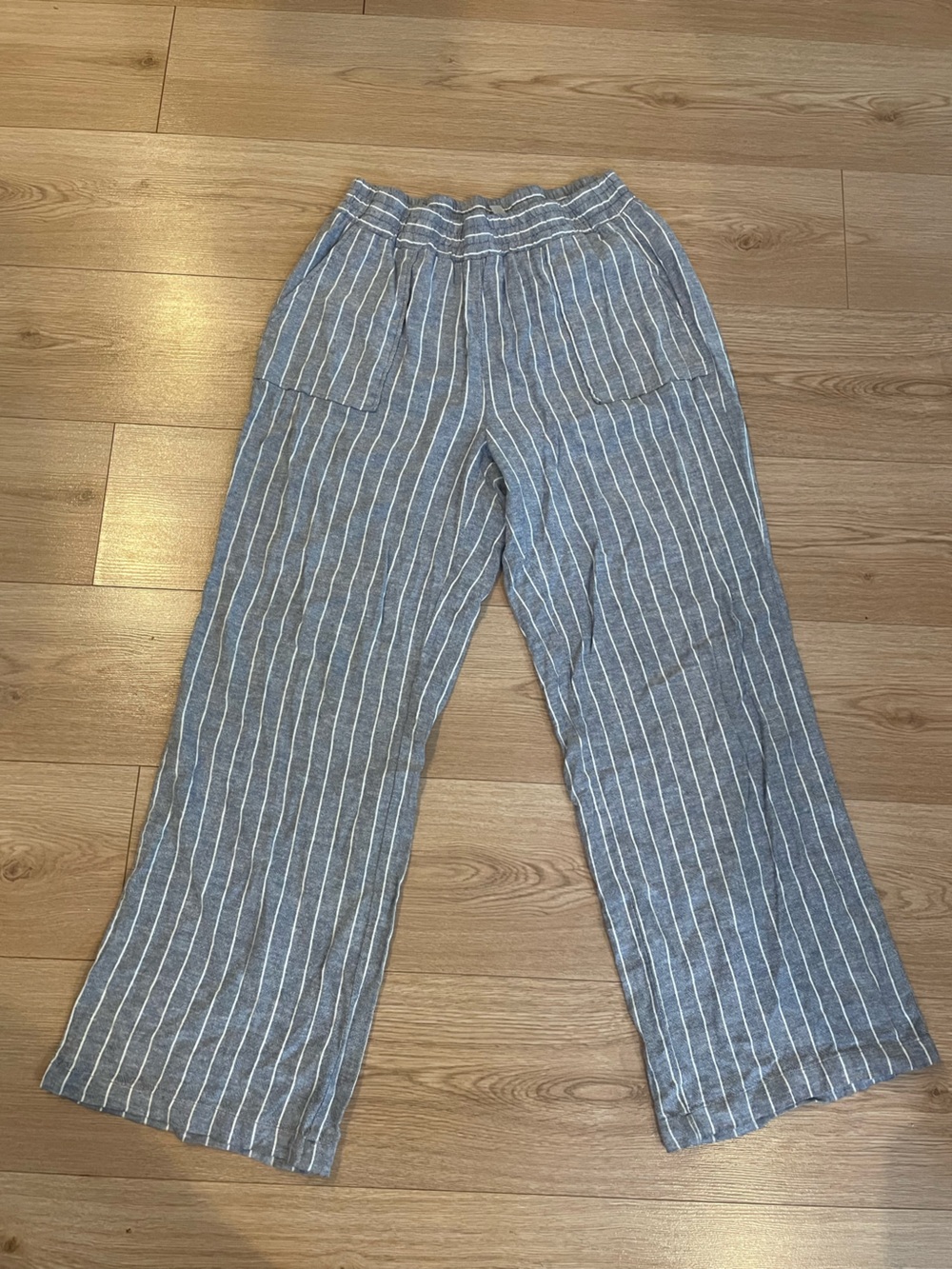 Striped Blue Linen Blend Pants